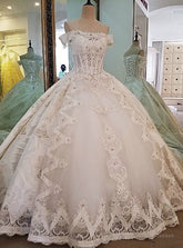 Attractive Bridal Gown Lace Beading Off the Shoulder Ball Gown Lace Wedding Dress